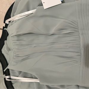 David’s bridal dress in dusty sage